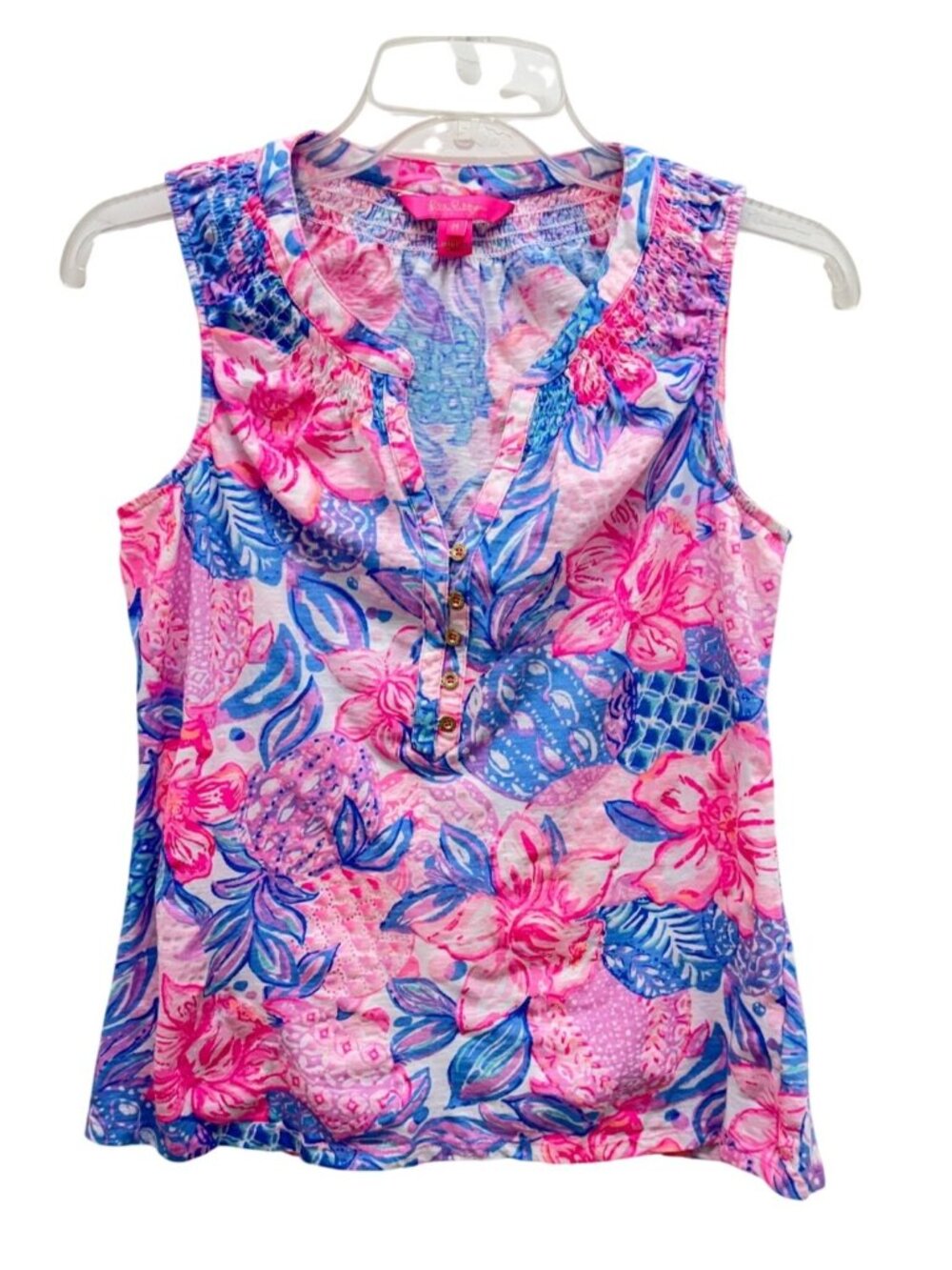 Lilly Pulitzer Tropical Floral Cotton Sleeveless Top – Size M